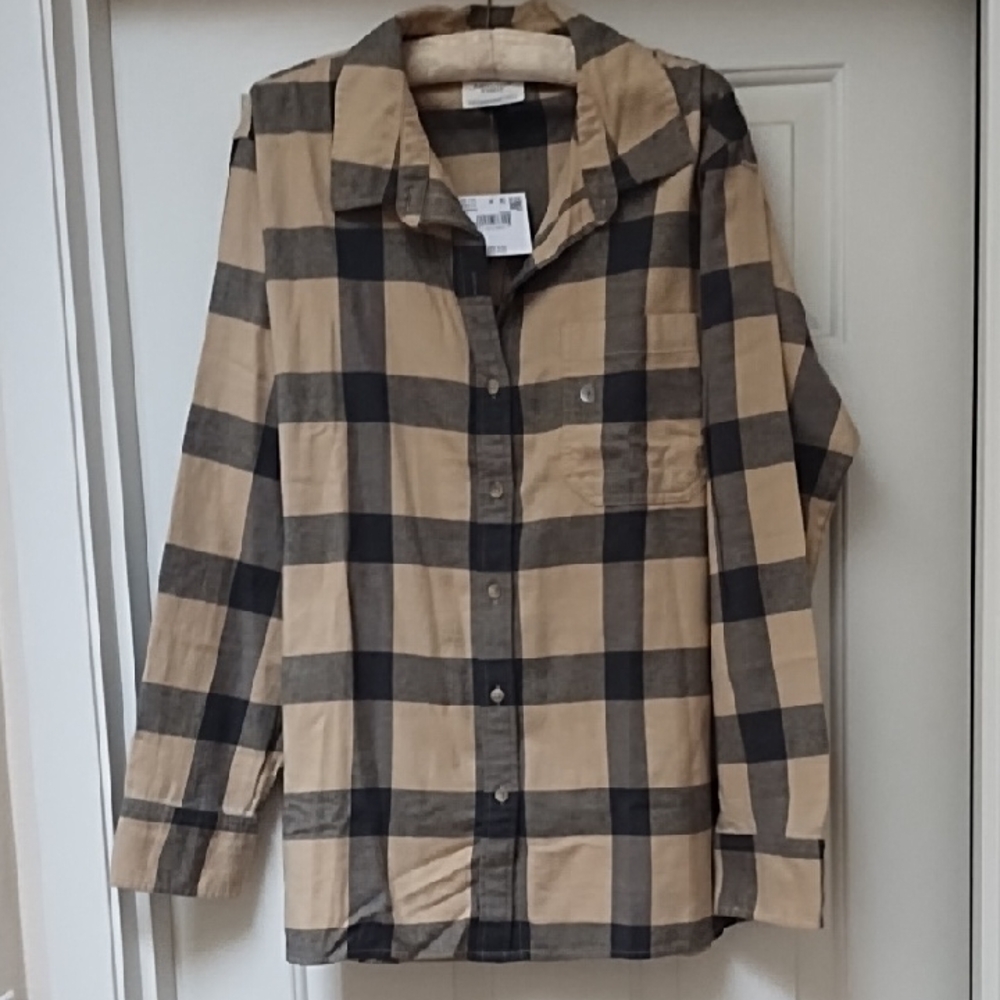 American Eagle Outfitters Black and Tan Plaid Flannel Shirt NWT!
